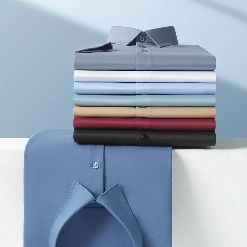 Larger Size S-6XL Mulberry Silk Men's Long Sleeve Shirt Reverse Wrinkle Cool Comfortable Slim Social Business Formal White Shirt