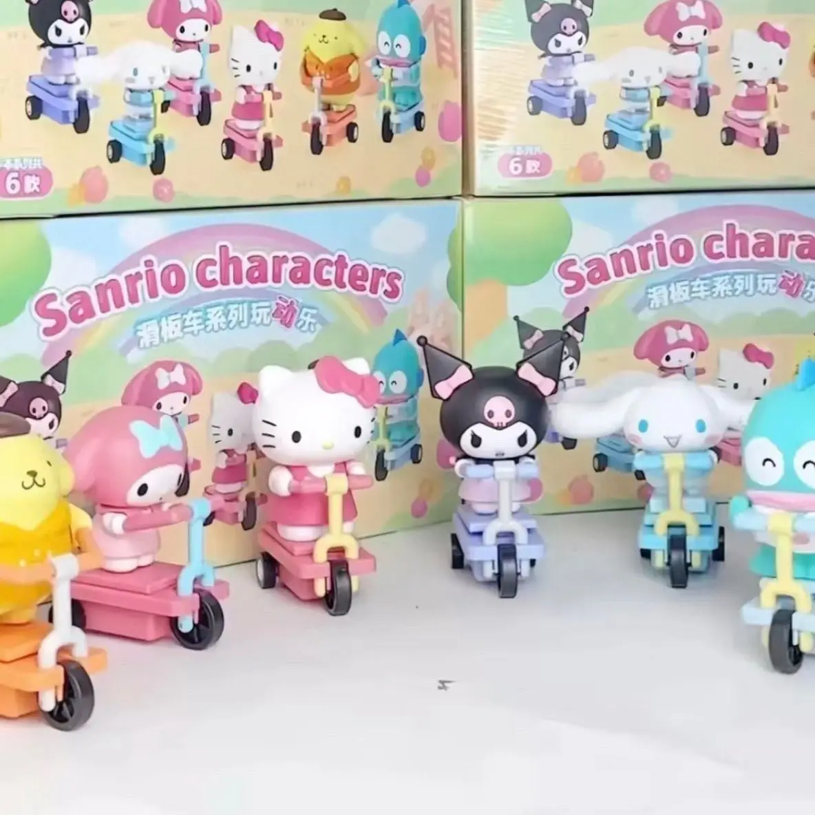 

Оригинальные персонажи Sanrio, серия скутеров, слепая коробка, игрушки, подарок, аниме-фигурки, Hellokitty Pochacco Hangyodon, украшение для рабочего стола, дети