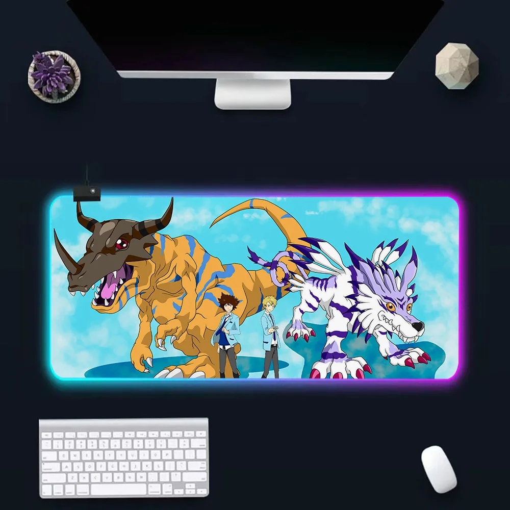 Digimon New Anime RGB Pc Gamer Keyboard Mouse Pad Mousepad LED Glowing Mouse Mats Rubber Gaming Computer Mausepad