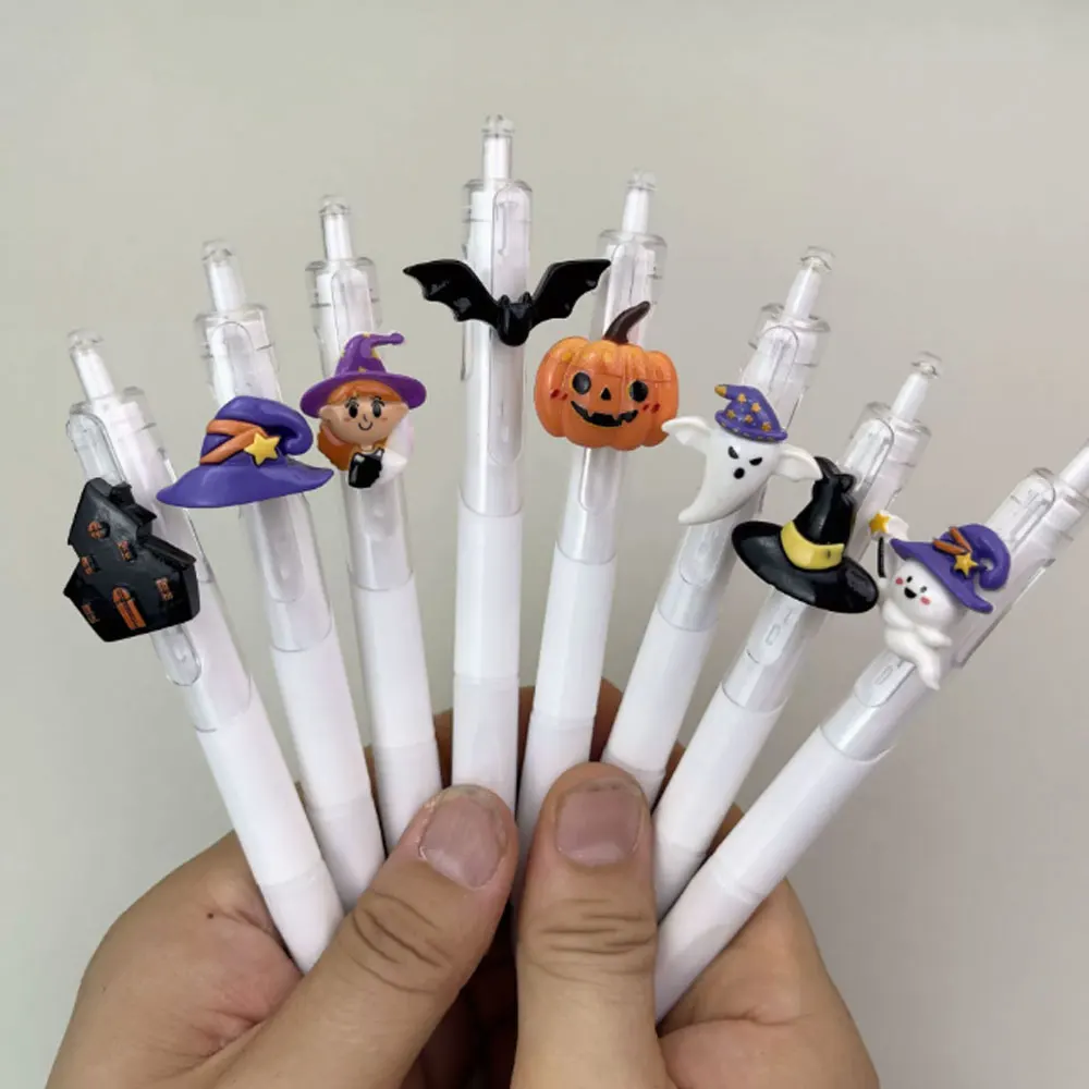 8 Halloween retractable ink ballpoint pens for smooth writing, office gifts, school stationery, essential for teachers and stude