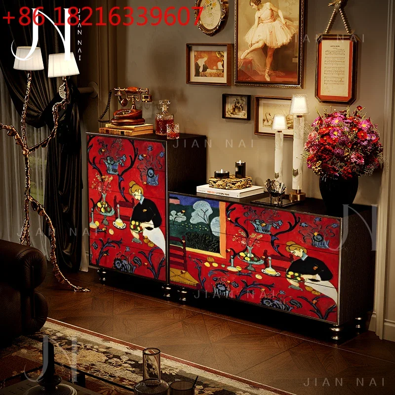 TAO French six-chest cabinet retro picture solid wood multi-functional chest cabinet living room home storage free installation