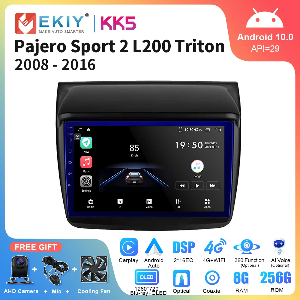 

EKIY KK5 Android 10 Car Radio Multimedia For Mitsubishi Pajero Sport 2 L200 Triton 2008 - 2016 Carplay Auto Stereo 2 Din GPS DVD