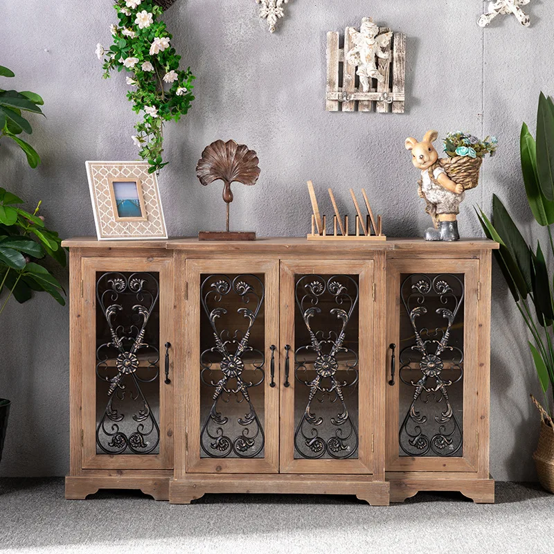 

American retro home entrance cabinet foyer against the wall solid wood storage locker living room carved side cabinet decorative