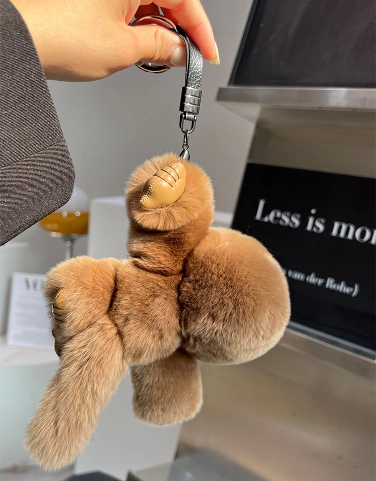 14cm glücklichen kleinen Affen niedlichen Rex Kaninchen haar langen Arm Affen Auto Schlüssel bund Anhänger niedlichen Pompon Plüsch Puppe Bücher tasche Anhänger Geschenk – Detail 13