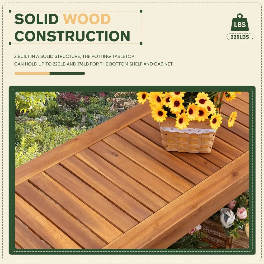 Двухуровневый уличный шкаф для хранения из дерева акации с магнитными дверями для сада, пикника, шведского стола, подставки под телевизор и использования в барном столе