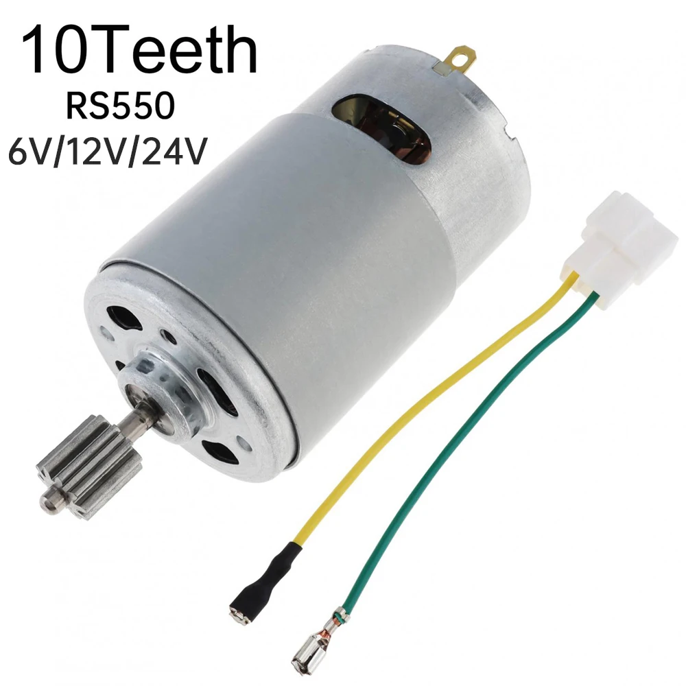 Motor DC RS550 de 10 Dentes para Carros de Brinquedo Infantis, Motor Elétrico de Alta Velocidade 6V/12V/24V para Carros de Controle Remoto