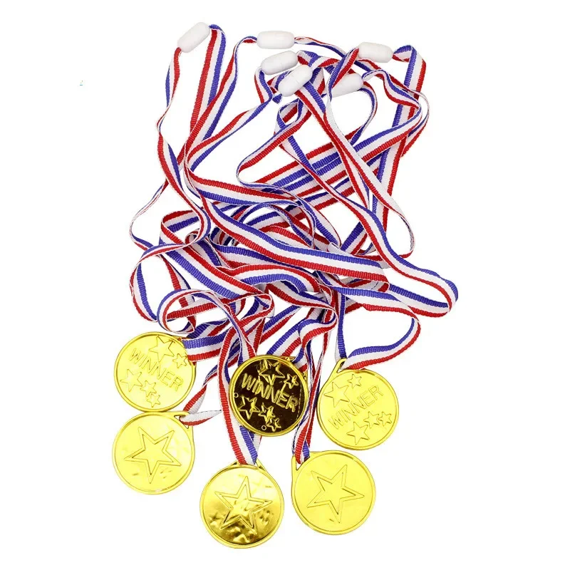 60pcs/set Children Gold Plastic Winners Medals Sports Day Party Bag Prize Awards Toys For Kids Party Fun Supplies High Quality