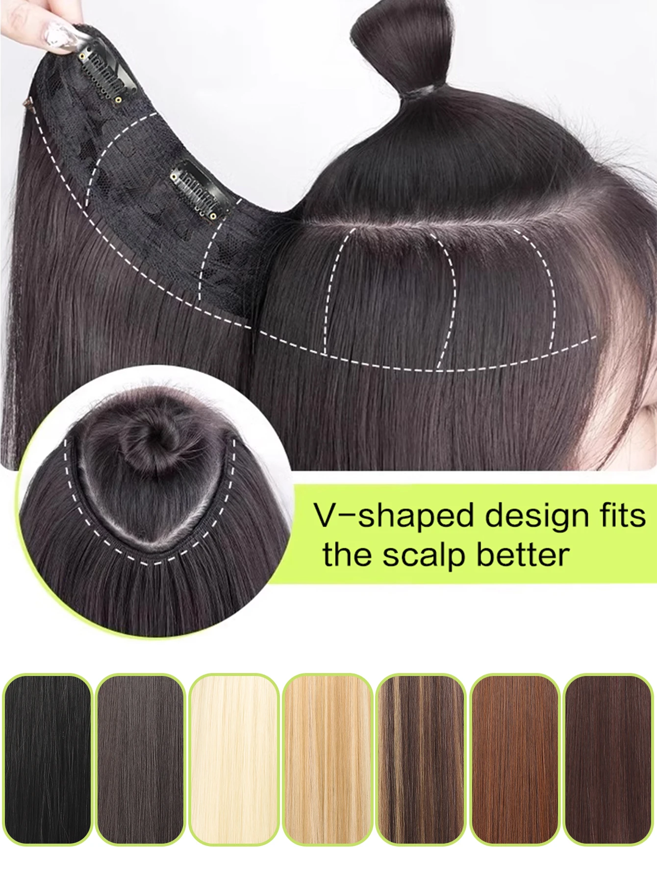 Synthetic 4 Clip In Hair Extensions V-shaped Long Straight Hairstyle Hairpiece Black Brown Blonde Natural Fake Hair For Women