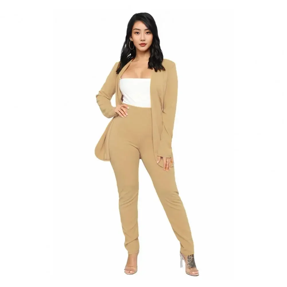 Conjunto Formal para ir al trabajo de negocios, 2 unidades/juego, traje para mujer, abrigo, pantalones, conjunto Formal, cárdigan con solapa, chaqueta, pantalones de cintura alta