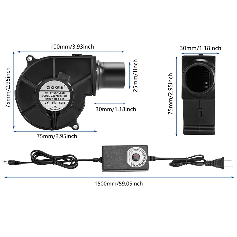 110v-220V DC 12V 2A BBQ Fan Small Blast Engine Air Collecting Adjustable Speed Cooking Tool Handheld Barbecue Blower Camping