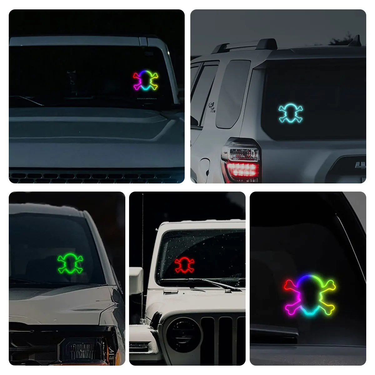 Solar Powered Skull Car LED Ambient Light Dynamic Rear Windshield Light Funny Halloween Party Car Interior Exterior Decorative