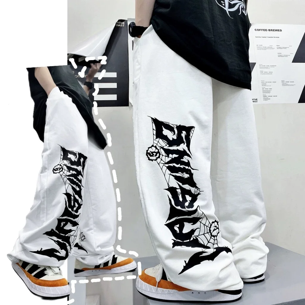 

American Street Printed Sportswear Pants for Men and Women, Autumn Trendy Brand Loose Straight-leg Pull-out Wide-leg Trousers