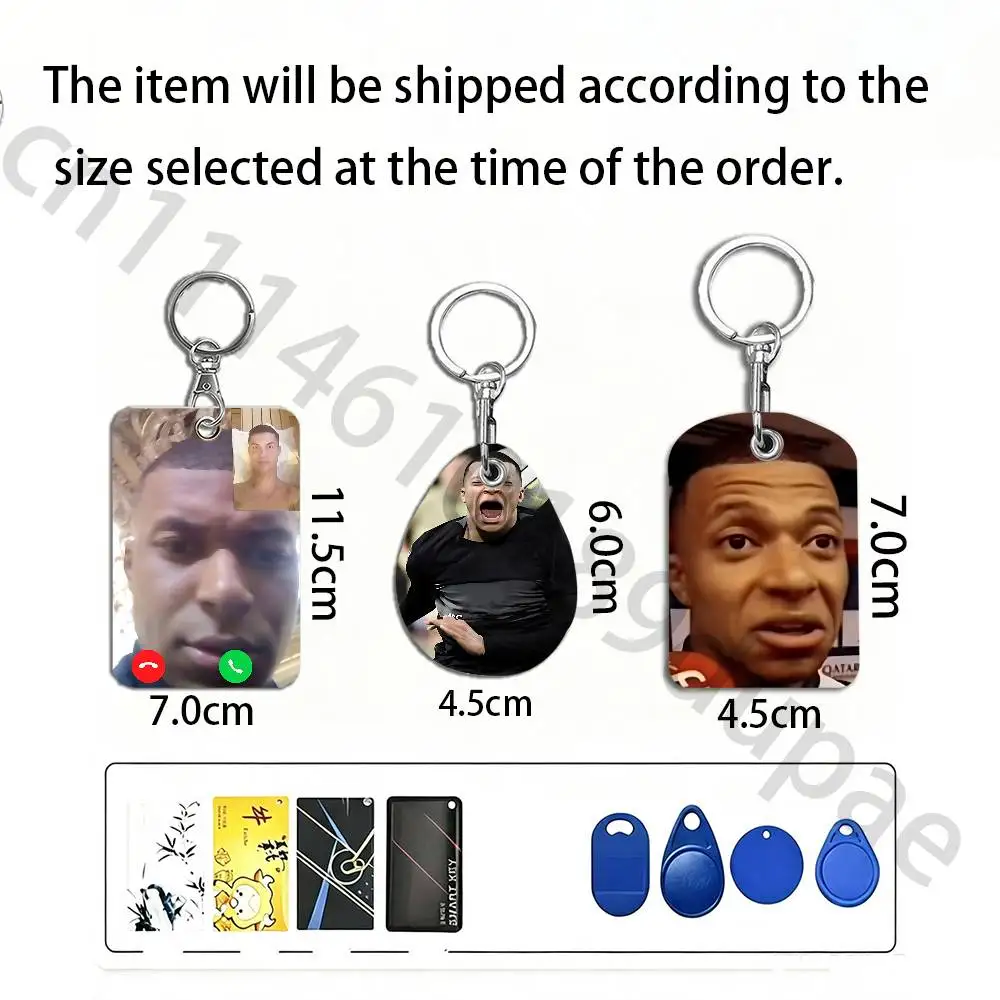 Meme Kylian M-Mbappe Protective Printed Leather Card Case Metal Keychain for Bank Credit Bus Subway ID Cards