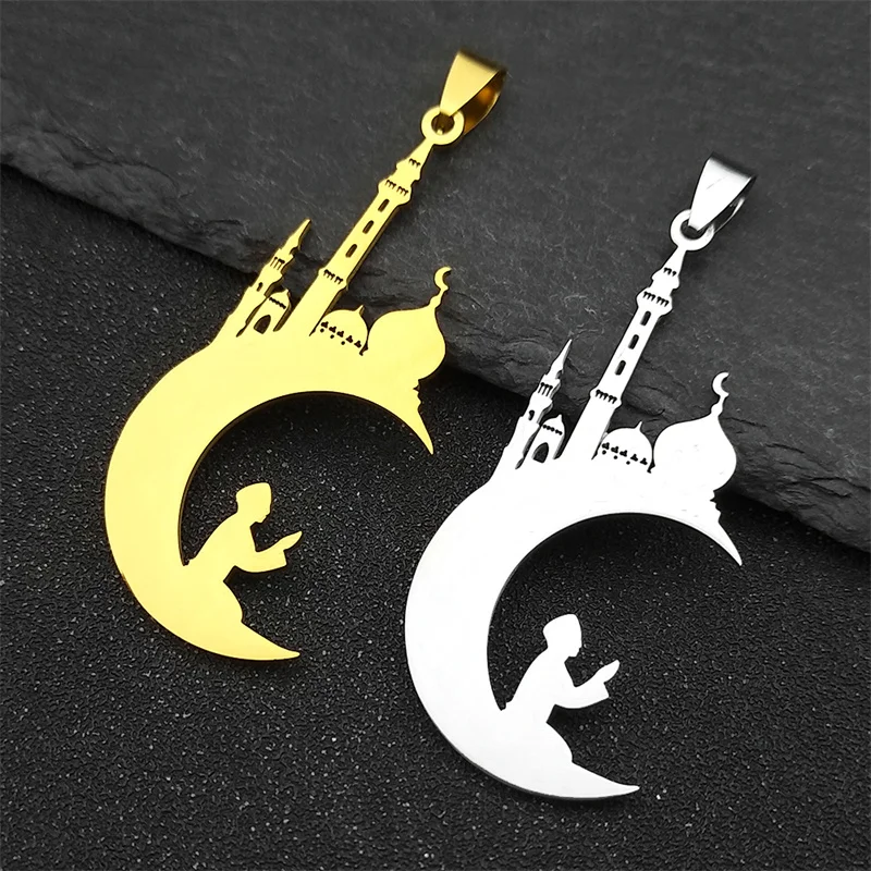 

3Pcs Jerusalem Palace Prayers Charms For Women Men Stainless Steel Gold Color Moon Christian Religion Pendants Jewelry Amulet