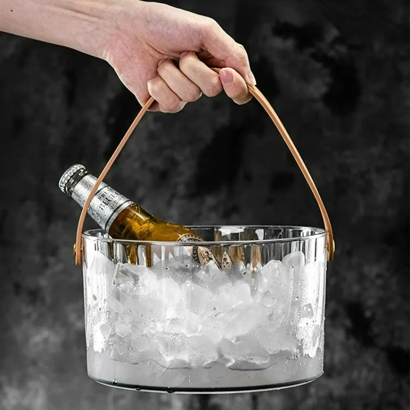 Portable Beer Ice Buckets Acrylic Champagne Bucket Fruit Storage Bucket Leather Portable Large Capacity Ice Buckets Bar Tools