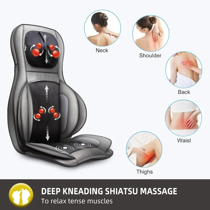 home.Shiatsu Neck Back Massager with Heat and Compression, Chair Massager for Full Body, Ideal Gifts for Father,Grey