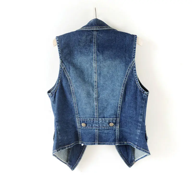 GDUWNFR Casual Feminino Tops Mulheres Denim Vest Jaqueta Primavera Outono Roupas Sem Mangas Jeans Curtos Coletes Single-Breasted 5XL