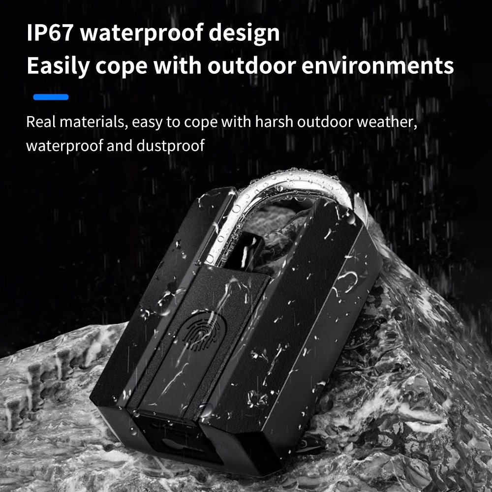 Aplikacja TTLOCK Inteligentna kłódka z czytnikiem linii papilarnych Wodoodporne kłódki biometryczne ze stopu cynku IP67 z wbudowanym akumulatorem Zabezpieczenie przed przycinaniem