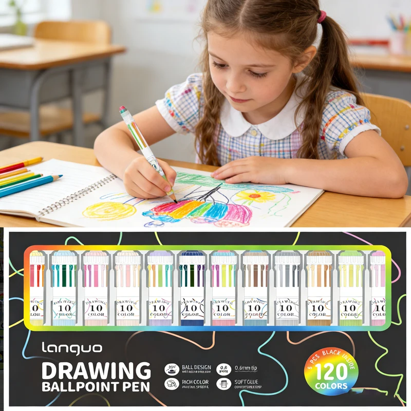 

Languo 120 Color Ballpoint Pens 0.8mm Tip Soft Grip Multicolor Press Pens for Writing, Drawing & School Stationery