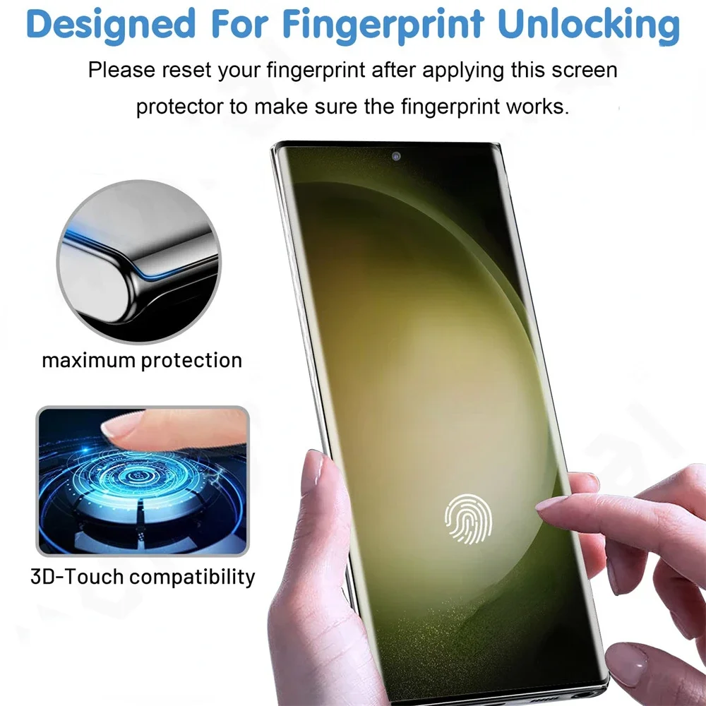 3 Stück gehärtetes Glas für Samsung Galaxy S23 S22 S21 S24 Ultra gebogene Vollabdeckung Härte gebogene Anti-Fingerabdruck-Displayschutzfolie