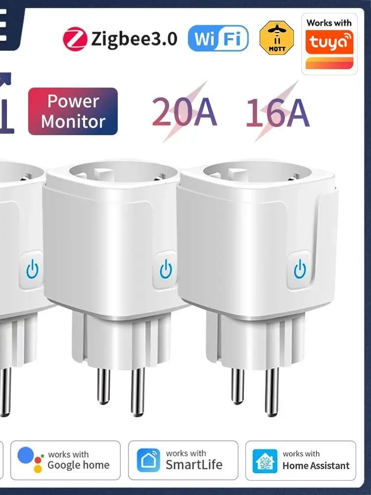 TNCE TUYA Inteligentna wtyczka WiFi lub Zigbee3.0 Gniazdo EU 16/20A z funkcją monitorowania mocy Sterowanie głosowe działa Alexa Google Home — zdjęcie 2