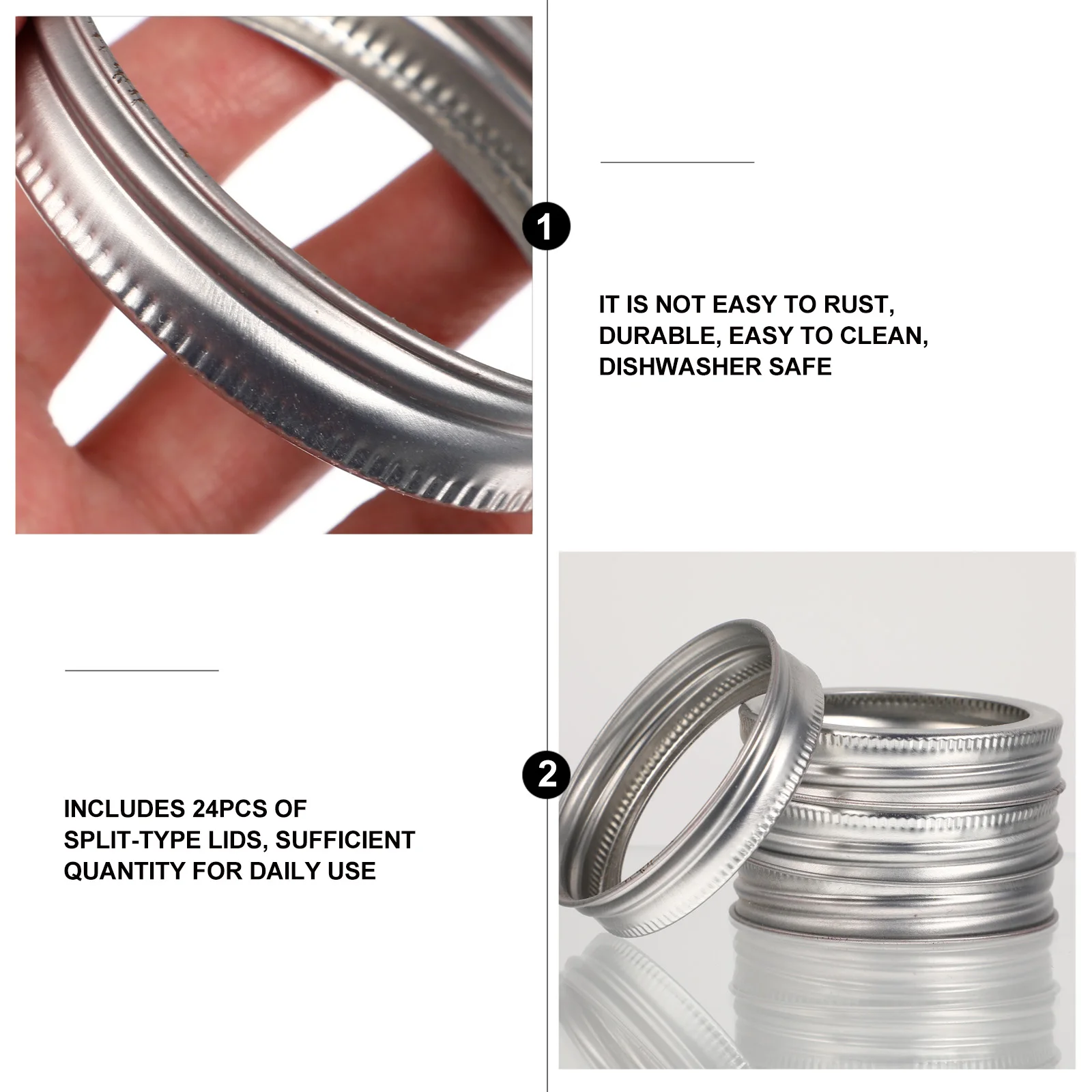

24pcs Split-Type Tinplate Jar Lids Bands Replacement Regular Mouth Canning Jar Rings Reusable Storage Accessories For Mason Jars
