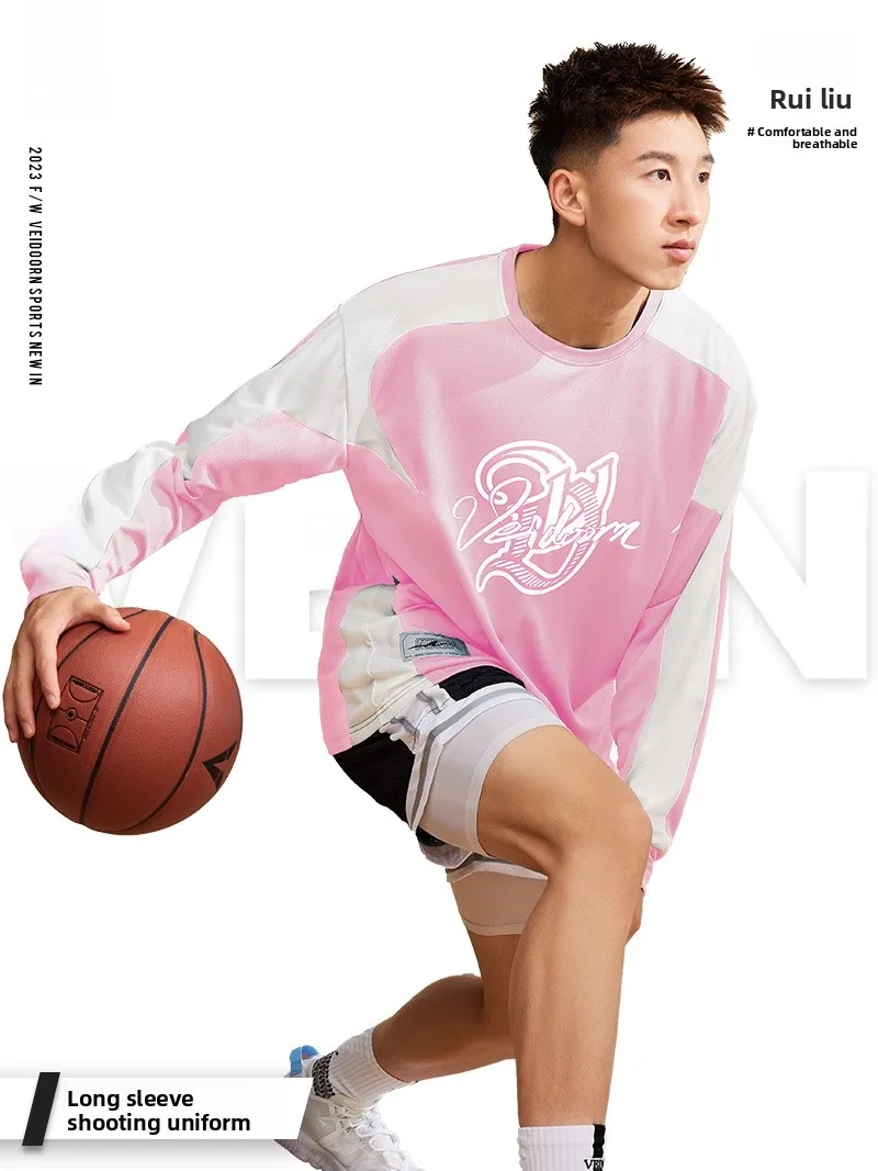 VEIDOORN Men's Long Sve Baskeall Training irt Breathable American Sle Running Top Trendy Me Sportswear T-irt