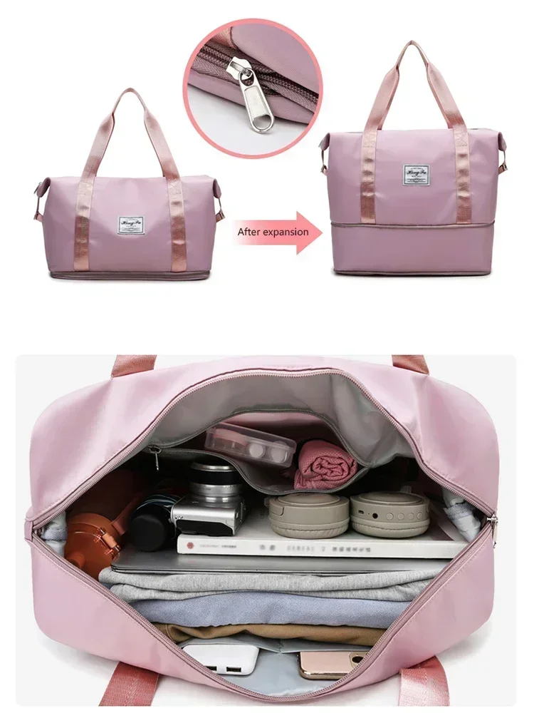 Bolsa de viaje para llevar, bolso de nailon con capacidad para almacenamiento de equipaje, bolso de mano impermeable para deportes y gimnasio, bolsas grandes para mujer