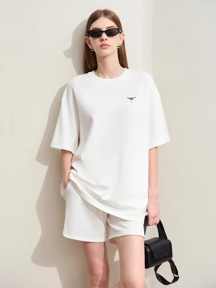 Amii Minimalism 2024 T-Shirts For Women Summer New Loose Cotton Drop Sleeve Basics Casual Office Lady Loose Tops & Tees 12442034