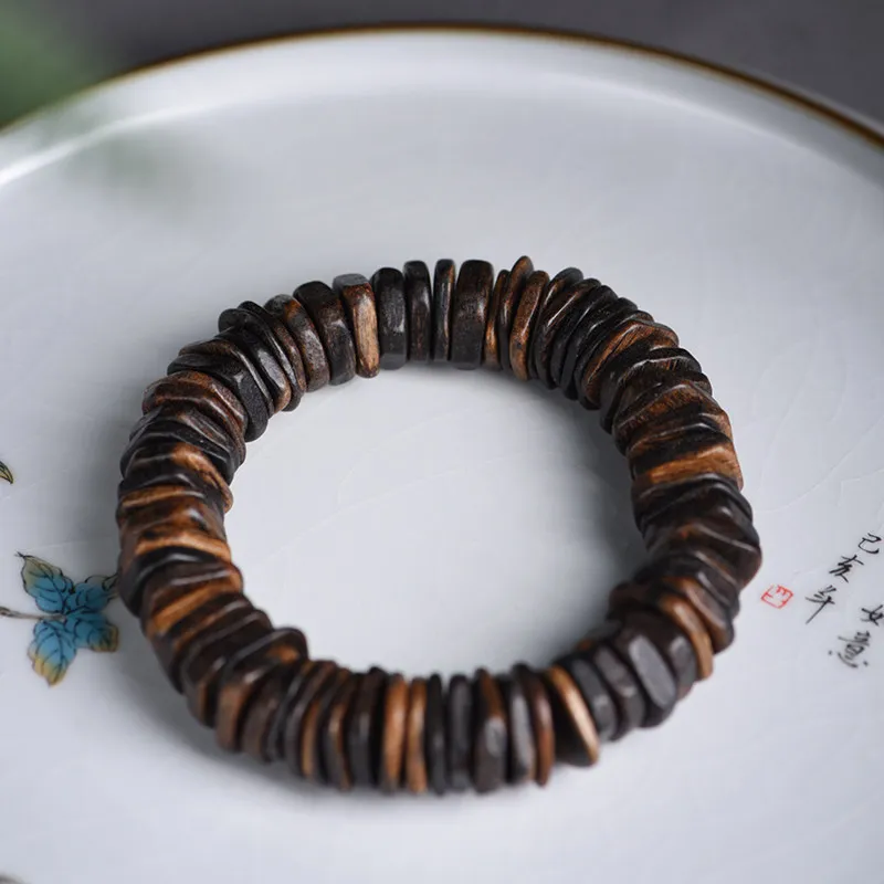 Dalagan Agarwood Free Form Slice Beads Old Material Single Wrap Mala Bracelet Prayer Beads Minimalist Fragrant Wenwan Wood