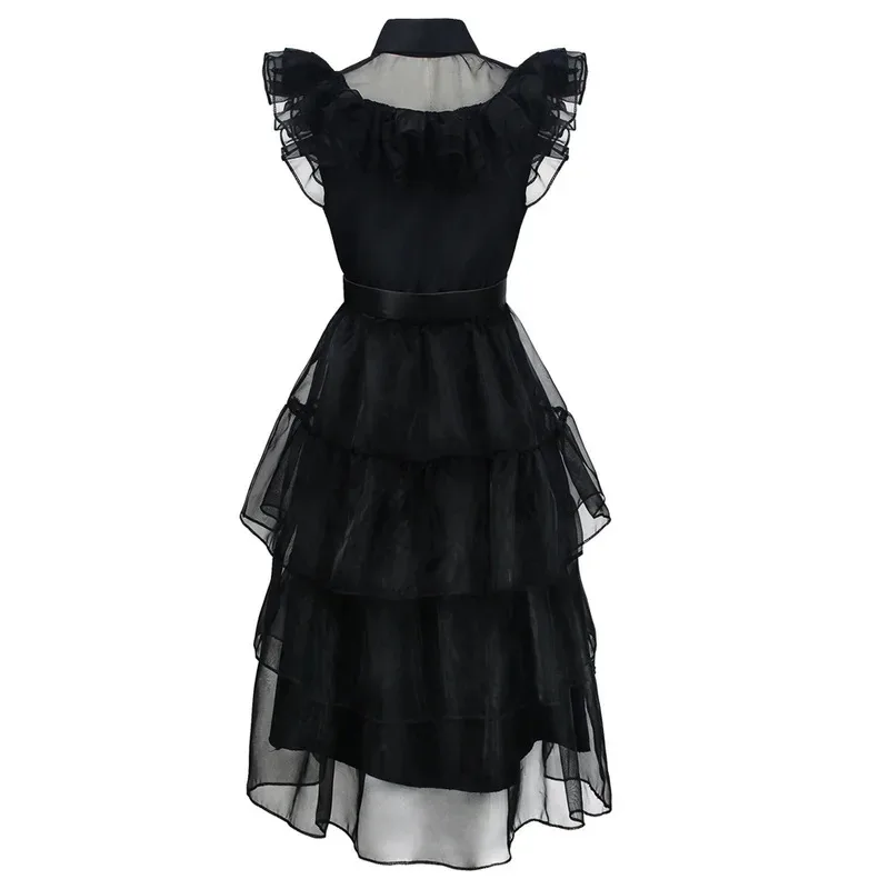 CyHalloween Wednesdy Merlina Adams disfraz de cosplay para niña vestido de tul traje gótico vestido tutú de capas con cinturón elegante carnaval Par