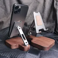 Walnut Phone Stand Custom Logo Aluminum Alloy Desktop Tablet Stand Adjustable Foldable Flat Holder Base Solid Wood Ipad Bracket