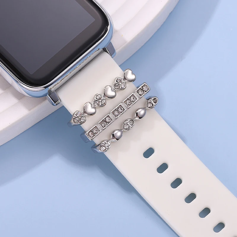 Watchband Ring Charm Set for Iwatch 3pcs/Set Nails Charms Accessories for Apple Watch Band Silicone Strap Jewelry Bracelet Charm