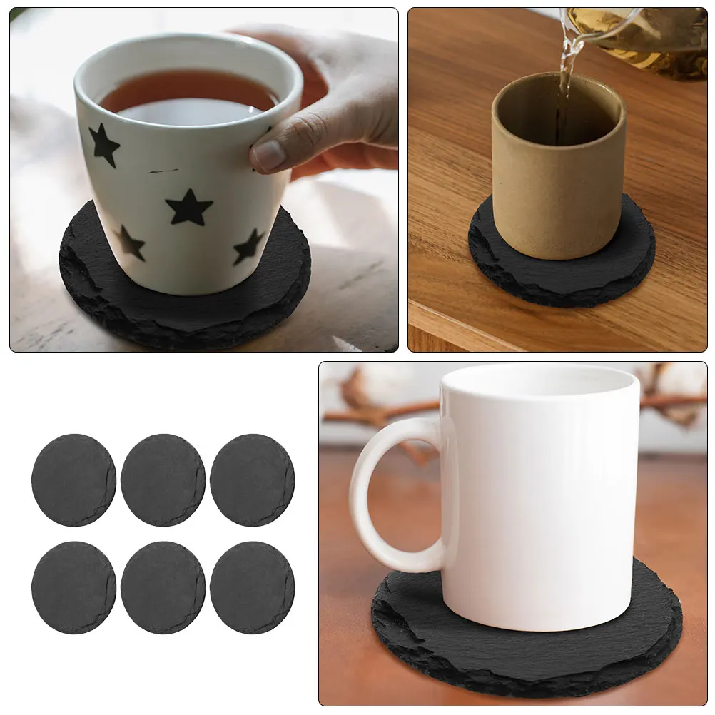 

6pcs Round Coasters Bulk Stone Coaster Set Non-Slip Household Cup Pads Heat Resistant Decorative Table Coasters For