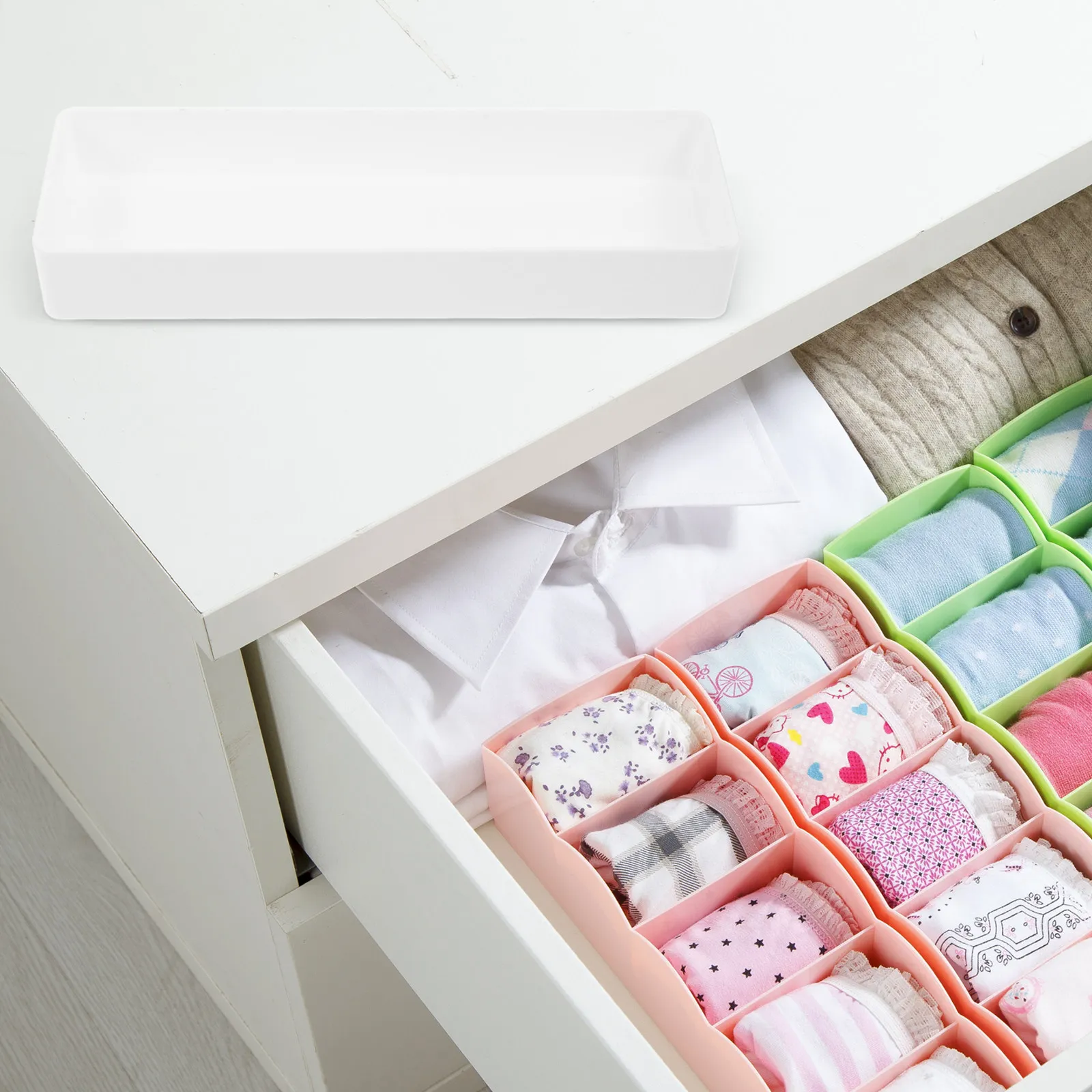 

Набор из 4 пластиковых контейнеров-органайзеров для хранения, белые неглубокие лотки для стола, косметики, офиса, ванной комнаты