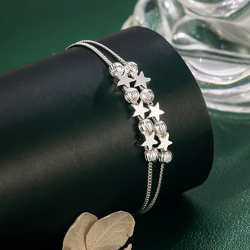Nouveau bracelet à double couche en argent sterling 925 avec perles étoiles pour femme, bijoux fins, cadeau pour mariage et fête