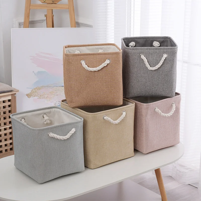 2Pcs/Cotton and Linen Storage Box for Home Use, Clothes Organizing Basket, Wardrobe Storage Basket with Handle, Large Capacity