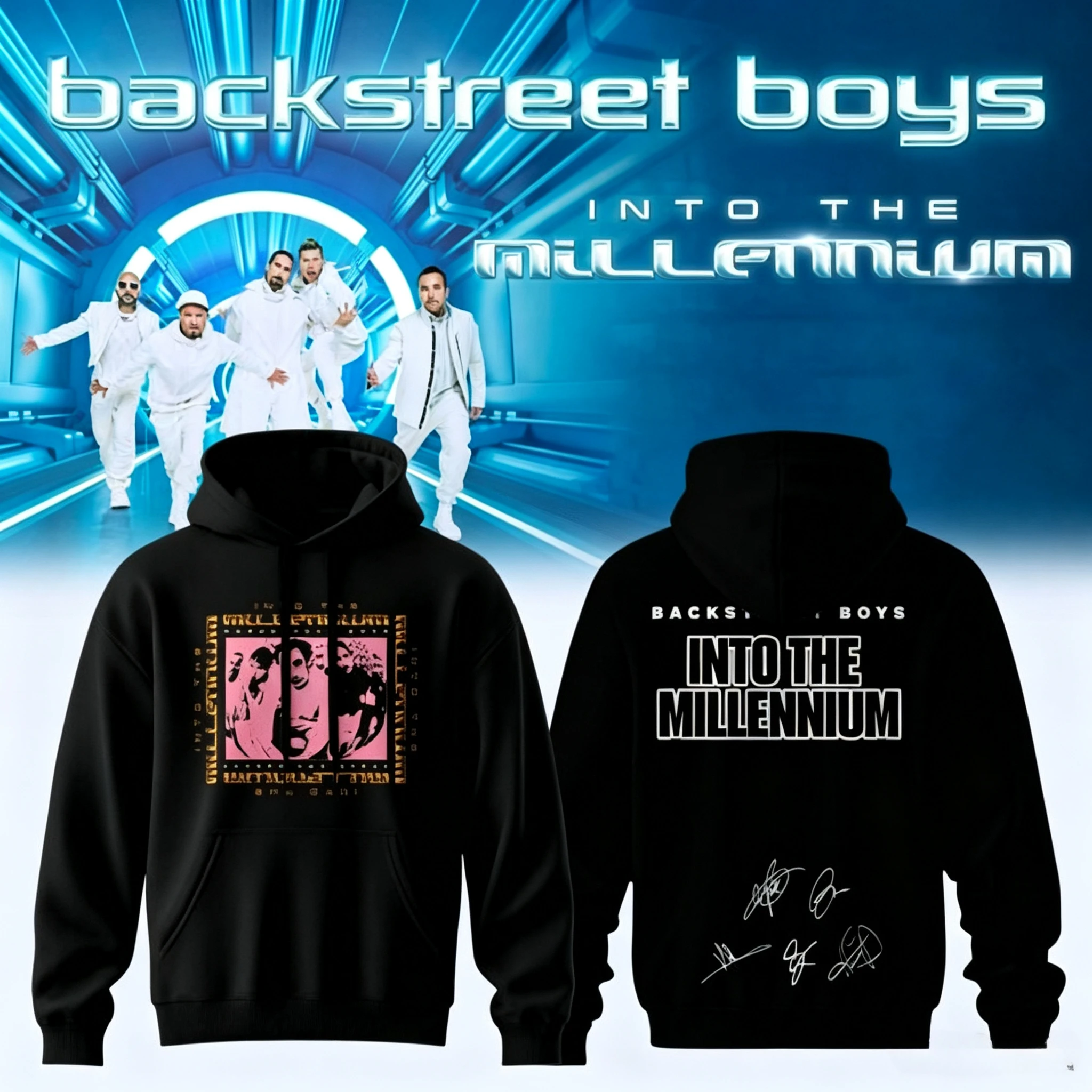 Pop Boy Band Signature Hoodie Double Sided Graphic Print Oversized Pullover Men Women Streetwear Sweatshirt Fan Top