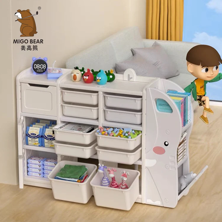 

Large-capacity 1 Moq Elephant Shape Toy Shelf Storage Book Shelves Organizer Kids' Cabinets Storage Rack Plastic Children Cabine