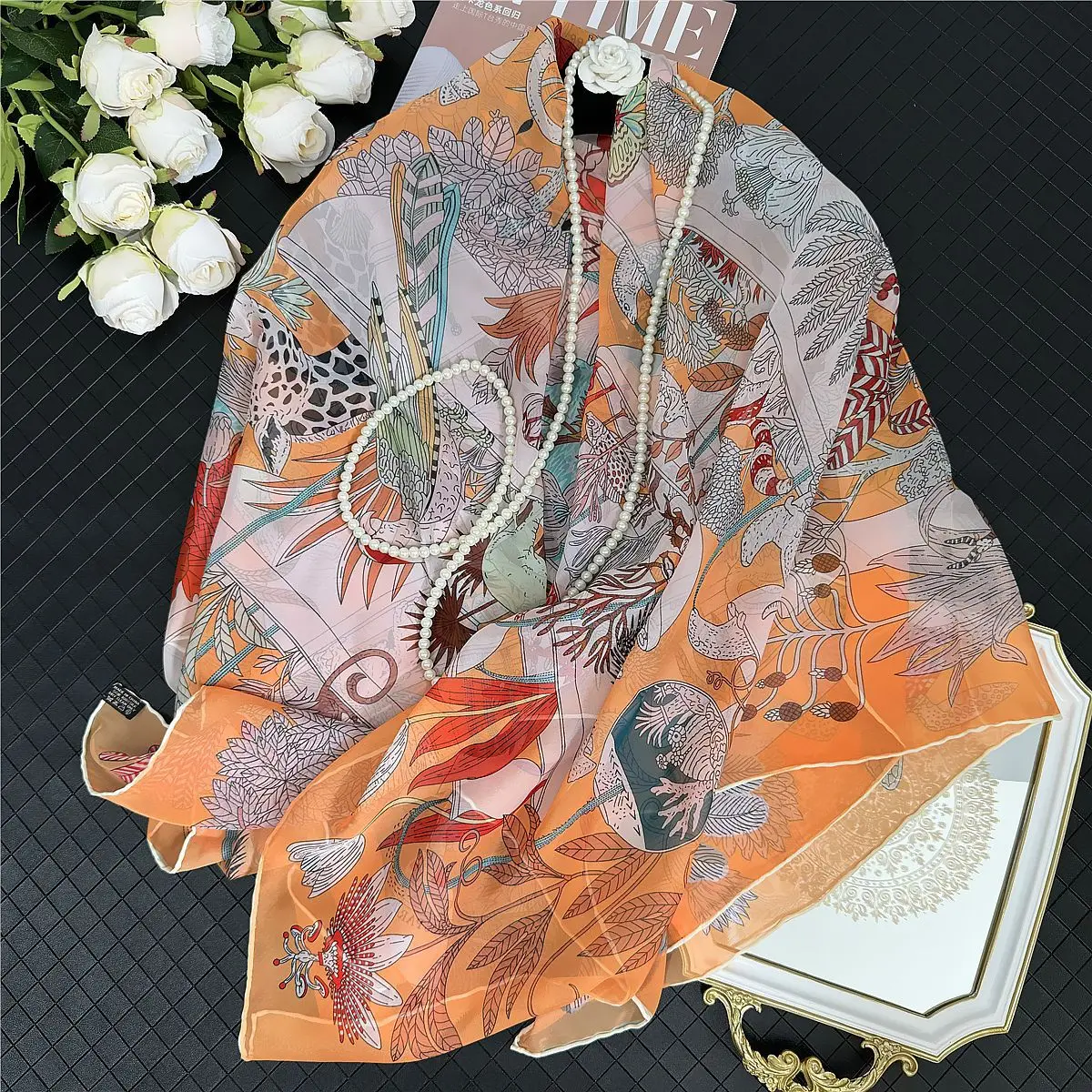 Summer silk scarf silk high-end square scarf printing light and breathable georgette sunscreen shawl