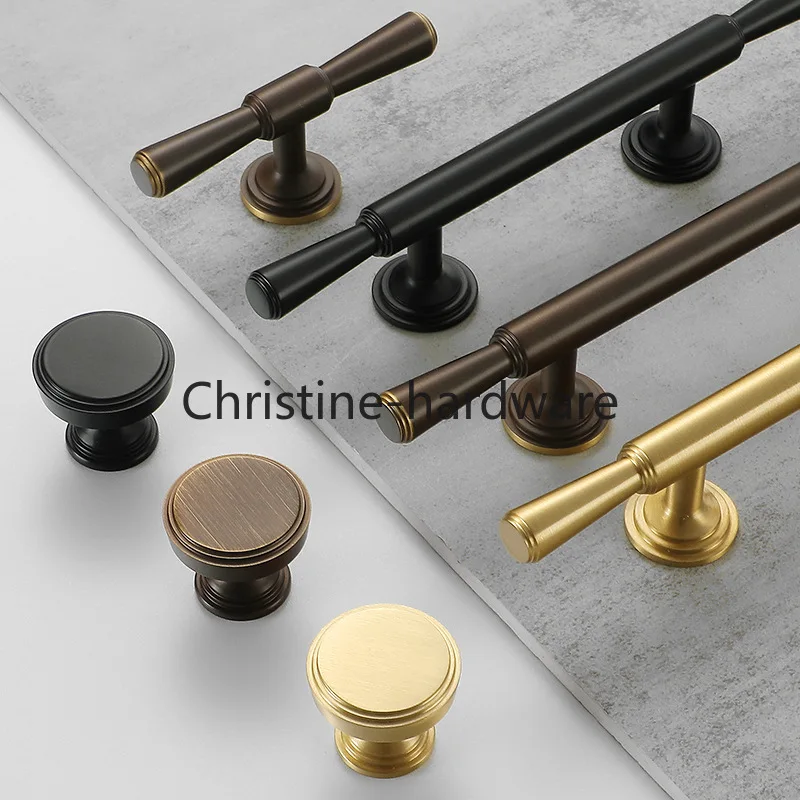 Multi Size Solid Brass Gold Modern Simple Kitchen Cabinet Knobs and Handles Drawer Pulls Bedroom Black Knobs T Bar Cabinet Pull