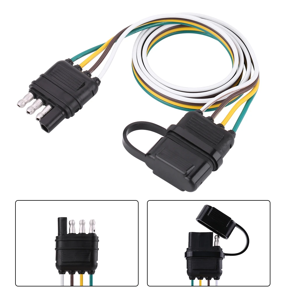 4 Pin Trailer Plug Trailer Connector 6-24V 4 Pin Flat Trailer Plug Socket Wiring Connector Adapter for Towbar Towing