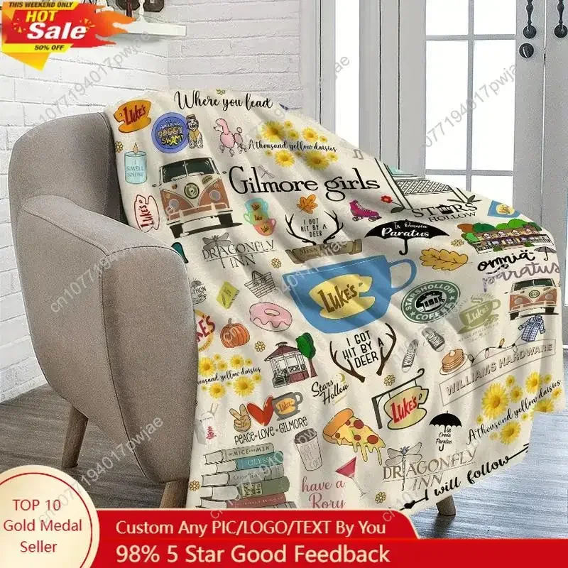 Gilmore Girls TV Show Themed Flannel Throw Blanket Ultra-Soft Fleece with Luke's Diner Stars Hollow