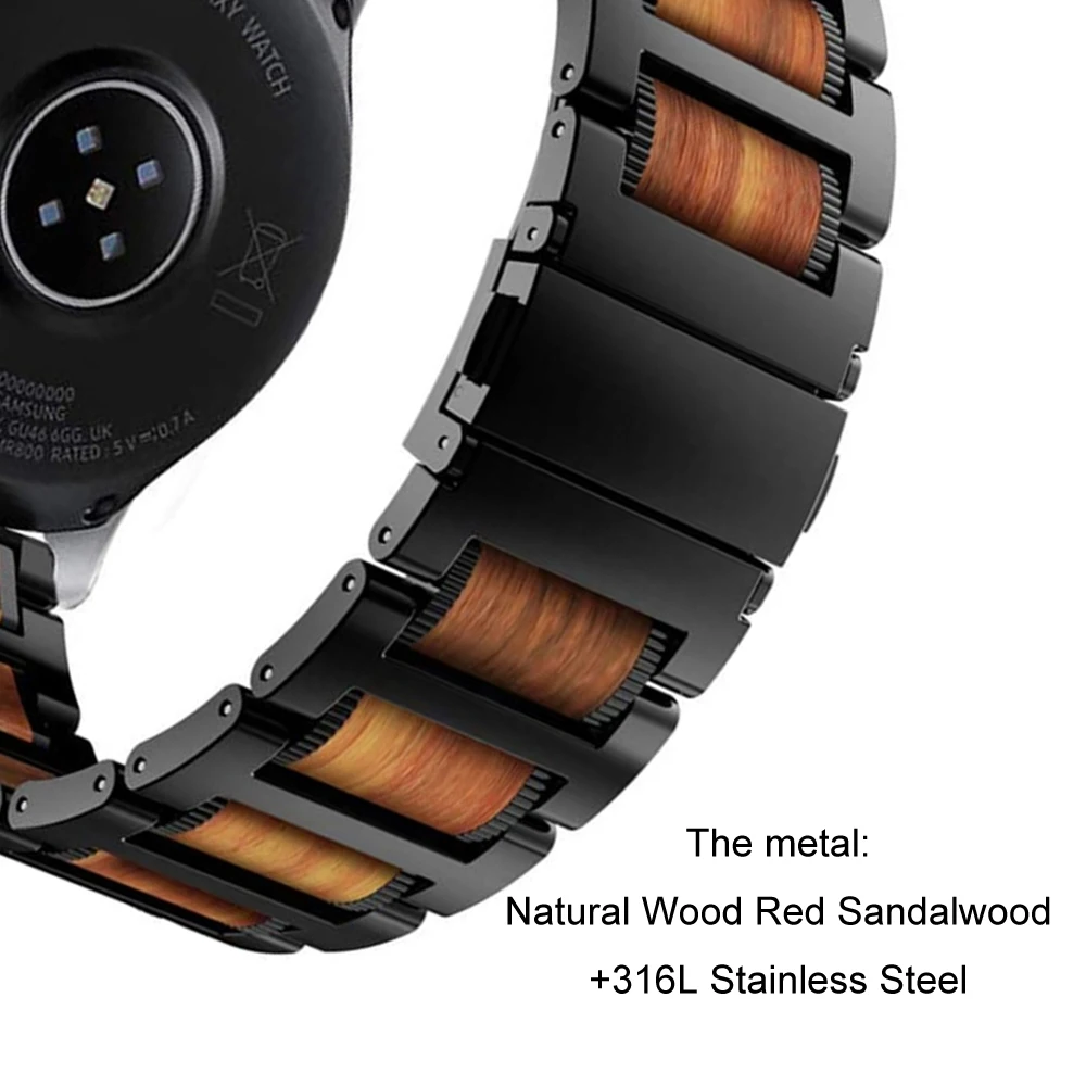 22mm Metal Rosewood Strap For Samsung Watch 3 Gear S3 Huawei Watch 4 Pro GT4/3/2 Pro Wooden Wristband Amazfit GTR 4/Stratos Belt