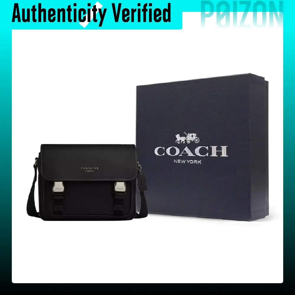 COACH Racer Messenger Smooth Calfskin Shoulder Bag, Crossbody Bag Large Men's Black CU110-QBBK