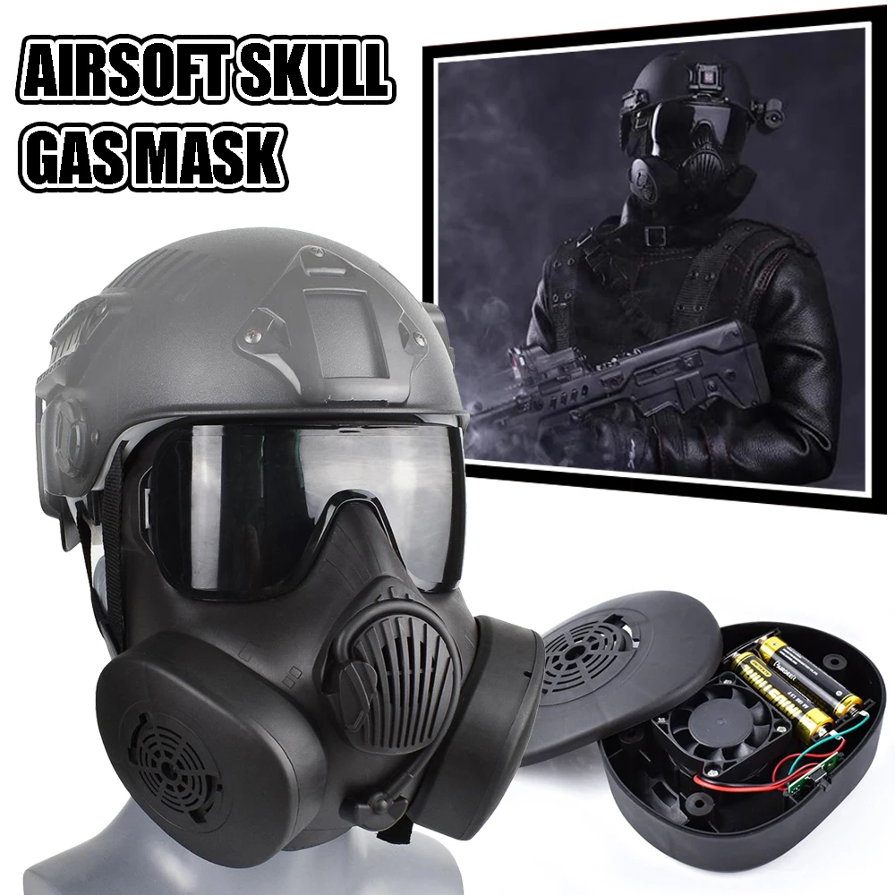 M50 Airsoft Full Face Protective Skull Gas Mask with Filter Fans Eye Protection Dummy Skull Mask for Outdoor BB Gun Game Cosplay