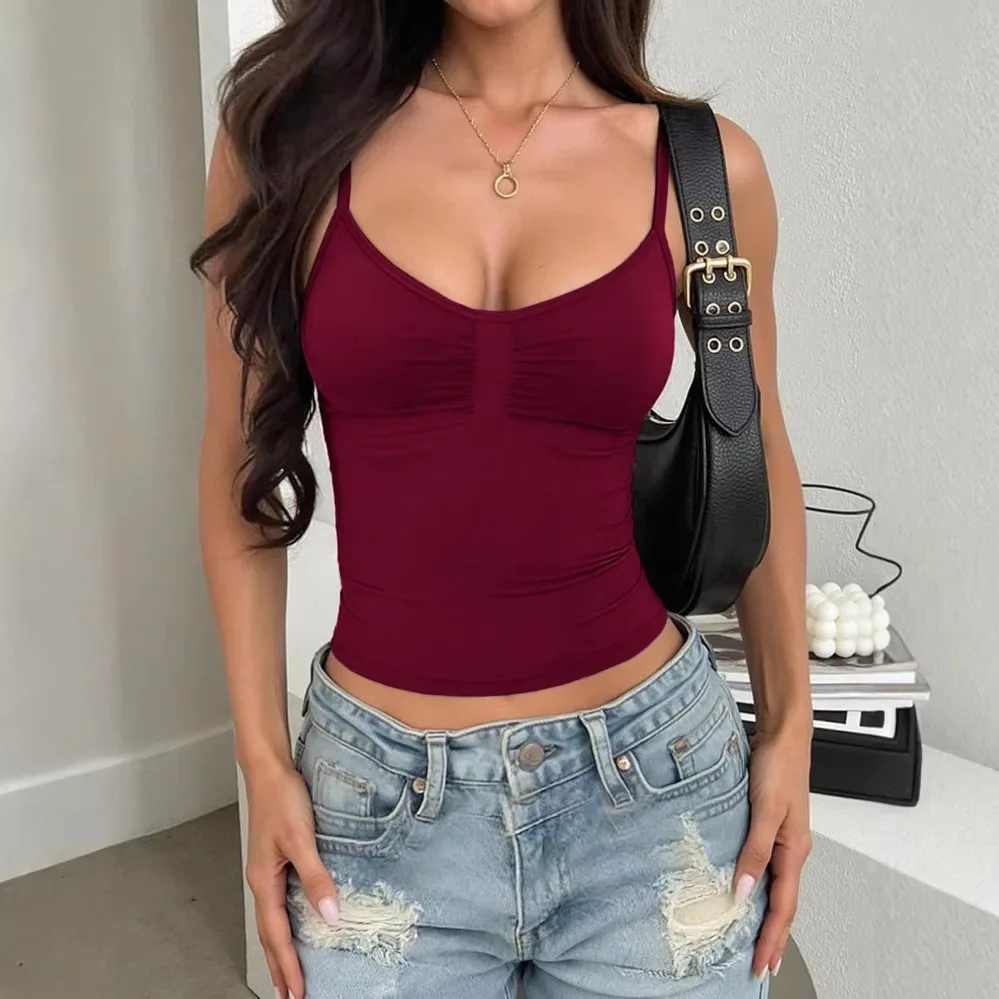 2026 European and American Clothing Summer Style Small Vest Sexy Hot Girl Solid Color Slim Small Suspender Belt