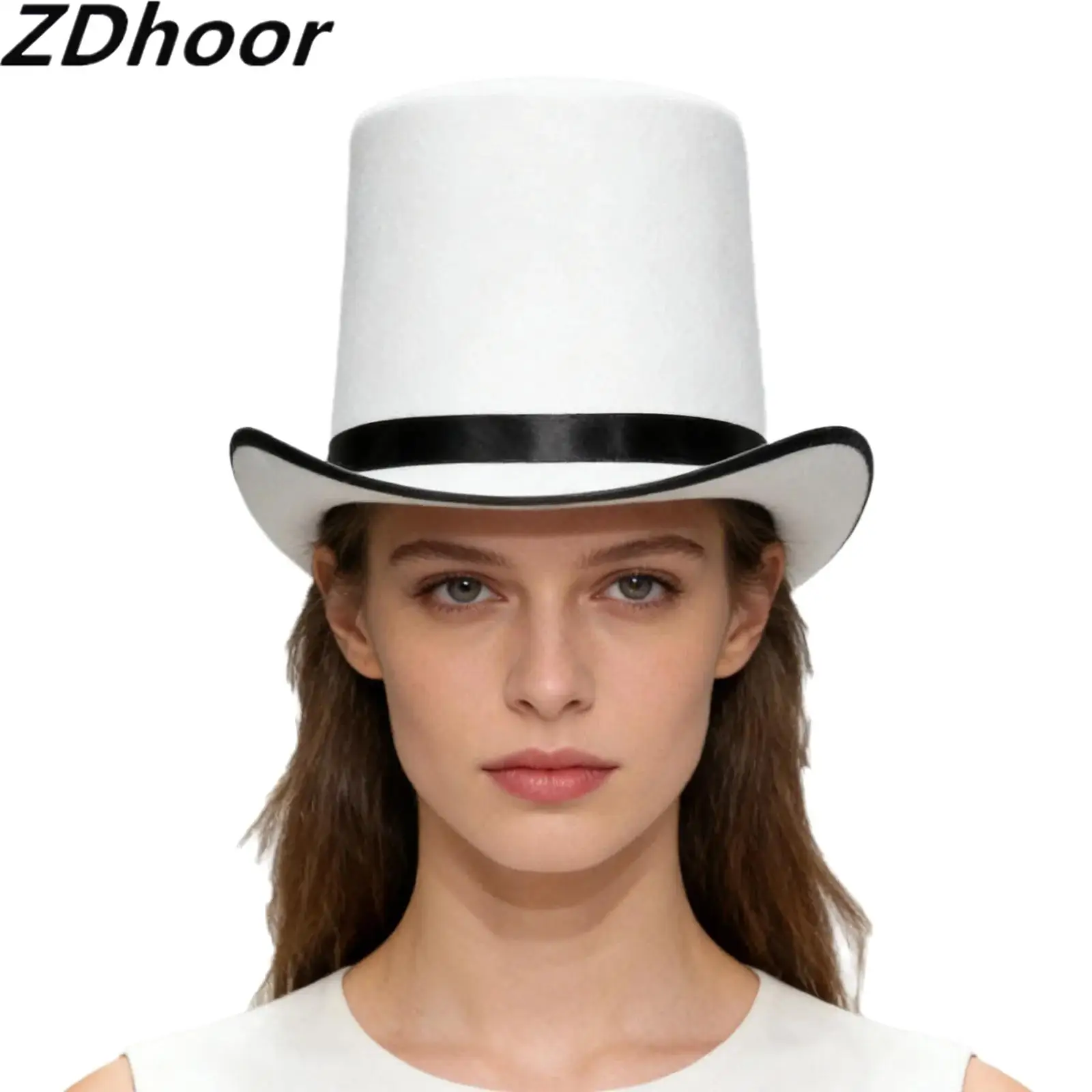Halloween Solid Color Top Hat High Top Hat Rolled Brim Tuxedo Costume Magician Gentlemen Hat for Festival Parties