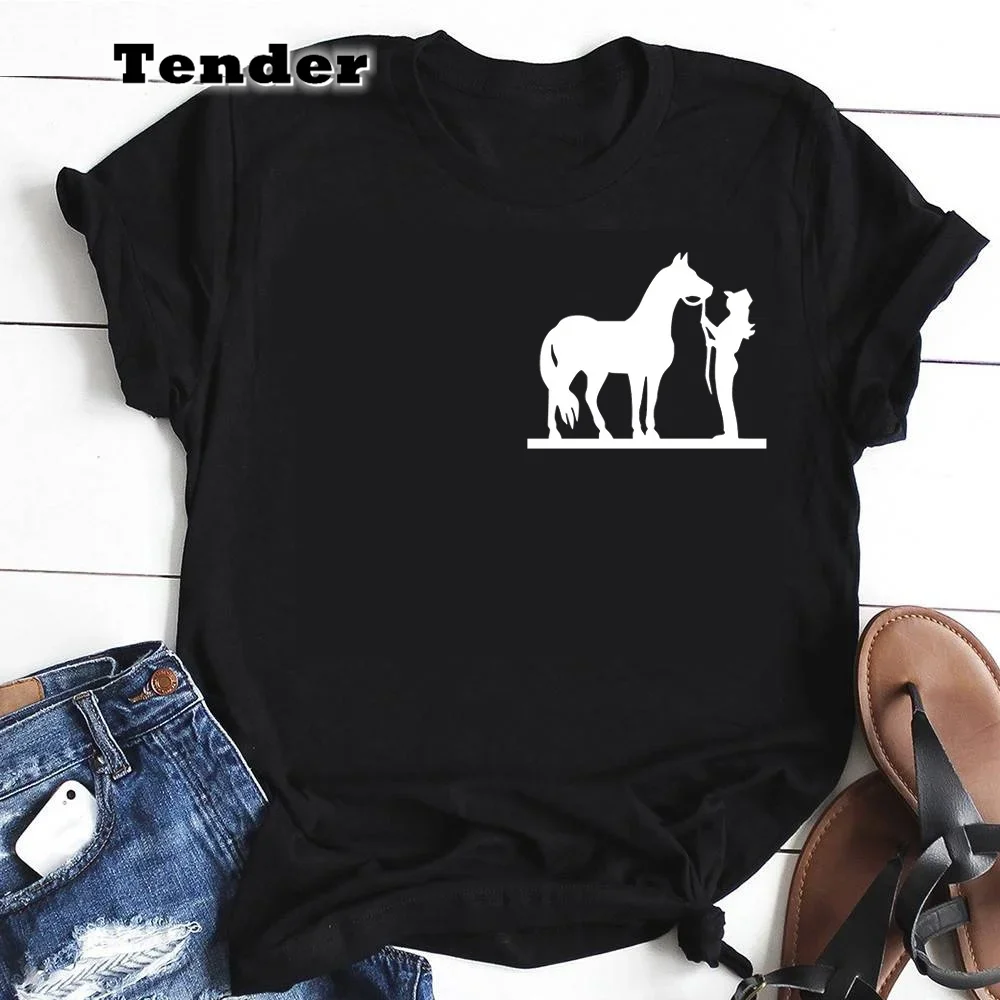 Punk COWGIRL AND HORSE T-shirt Women Sexy Tops Grunge Graphic T-shirt Harajuku Shirts for Women Aesthetic Tshirt Tee Tops