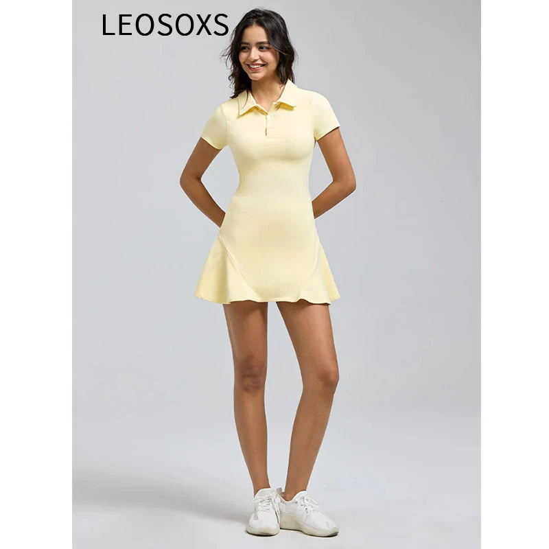 

LEOSOXS Women's Golf Wear Polo Dress with Shorts Pocket Summer Tennis Sport Outfit Badminton Active Wear Casual Running Suit